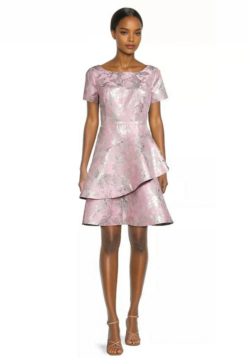 Buy Online Asymmetric Tiered Jacquard Dress in Dusty Pink for