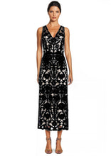 Load image into Gallery viewer, Sleeveless Floral Crepe Laser-Cut Midi Dress in BLACK