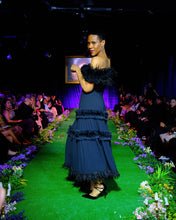 Load image into Gallery viewer, Tiered Ruffle and Feather Midi Dress