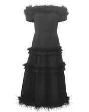 Load image into Gallery viewer, Tiered Ruffle and Feather Midi Dress