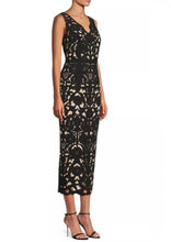 Load image into Gallery viewer, Sleeveless Floral Crepe Laser-Cut Midi Dress in BLACK