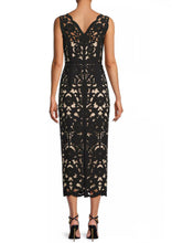 Load image into Gallery viewer, Sleeveless Floral Crepe Laser-Cut Midi Dress in BLACK
