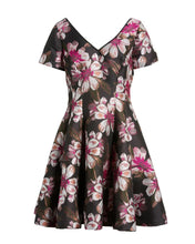 Load image into Gallery viewer, V-Neck Floral Jacquard Fit & Flare Dress