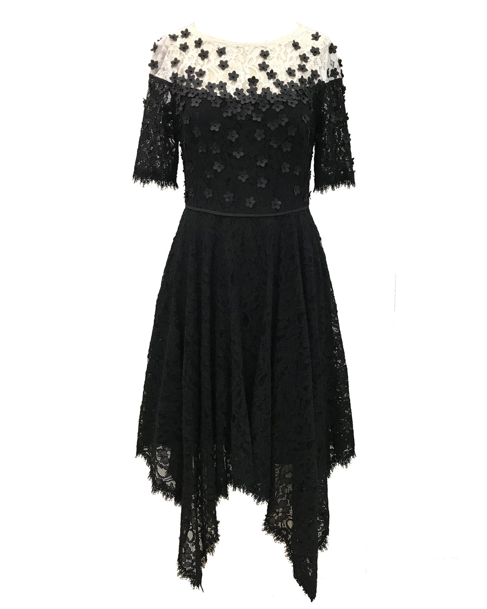 Shani Handkerchief Floral Applique Lace Dress - Black - 4 Shani Handkerchief Floral Applique Lace Dress - Black - 4