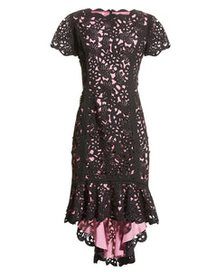 Hi-Lo Laser Cutting Dress in Black/Pink