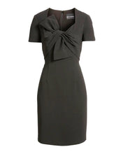 Load image into Gallery viewer, Bow Detail Crepe Sheath Dress in Black