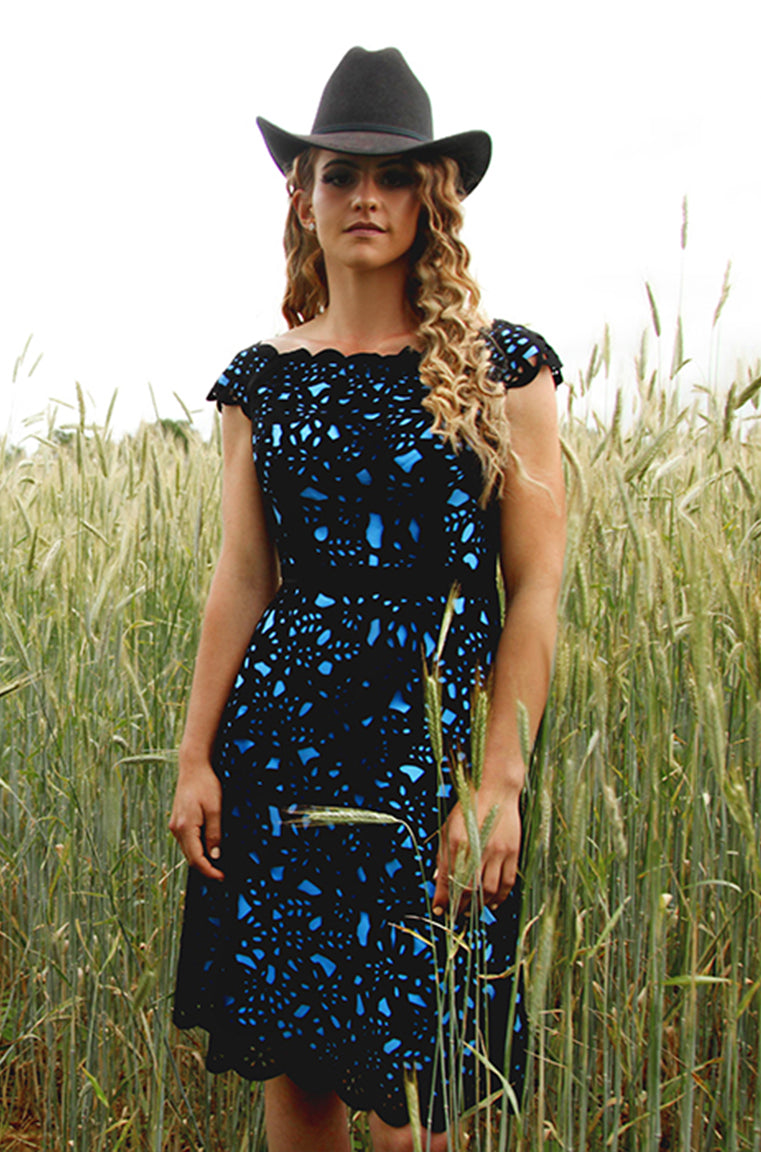 Shani Women's Off-The-Shoulder Laser Cut Dress - Black Blue