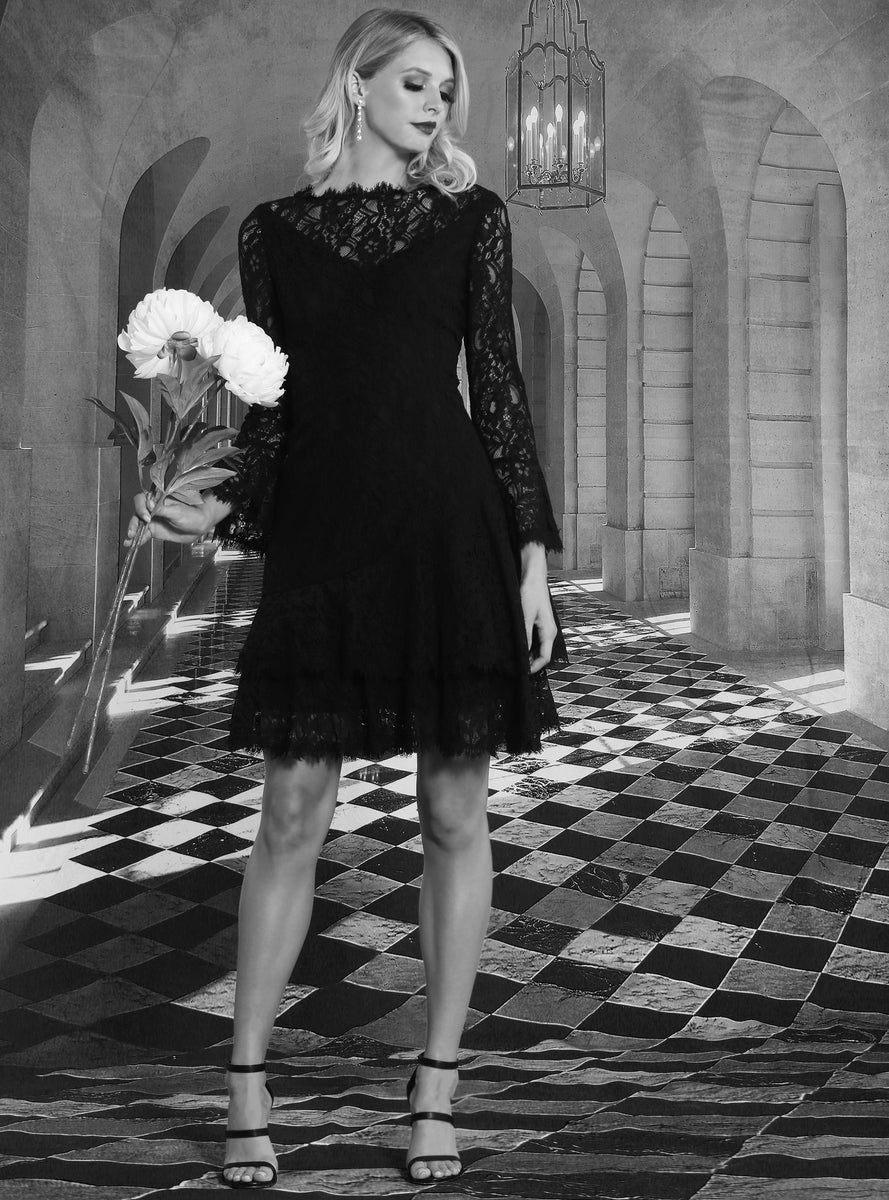 Shani Double Ruffle Lace Dress - Black - 2 Shani Double Ruffle Lace Dress - Black - 2