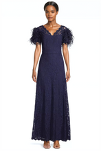 Load image into Gallery viewer, Fit &amp; Flare Gown with Feather Sleeves