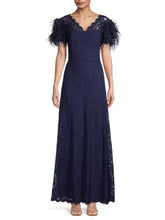 Load image into Gallery viewer, Fit &amp; Flare Gown with Feather Sleeves