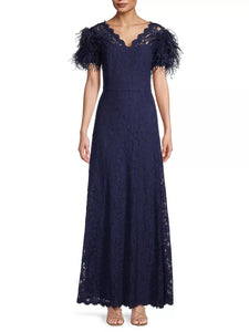 Fit and Flare Gown with Feather Sleeves