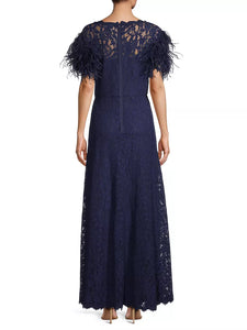 Fit and Flare Gown with Feather Sleeves