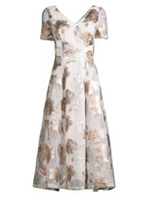 Load image into Gallery viewer, V-Neck Floral Jacquard Organza Fit &amp; Flare Midi Dress