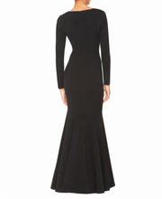 Load image into Gallery viewer, WHITE TIE by Shani - Crepe Gown with Crystal Bow Detail