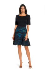 Load image into Gallery viewer, FOCUS by Shani — Laser Cut Ponte Knit Fit &amp; Flare Dress in Blue