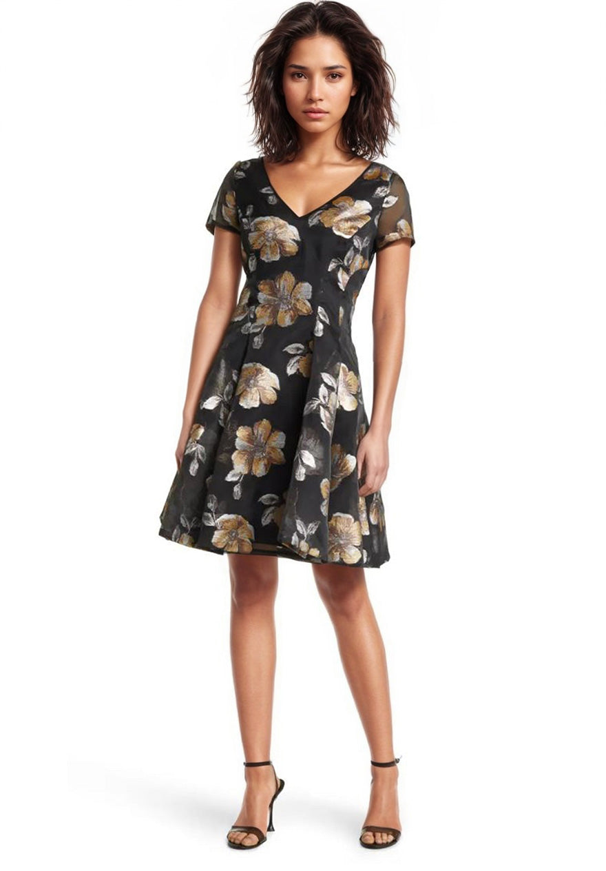 Floral Jacquard Organza Fit & Flare Dress