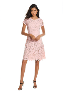 FOCUS by Shani — Laser Cut Fit & Flare Dress in Pale Pink