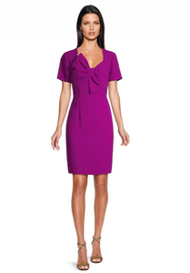 Bow Detail Crepe Sheath Dress in Fuchsia