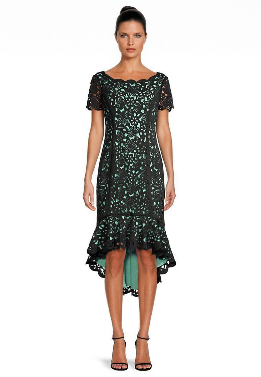 Hi-Lo Laser Cut Dress in Mint