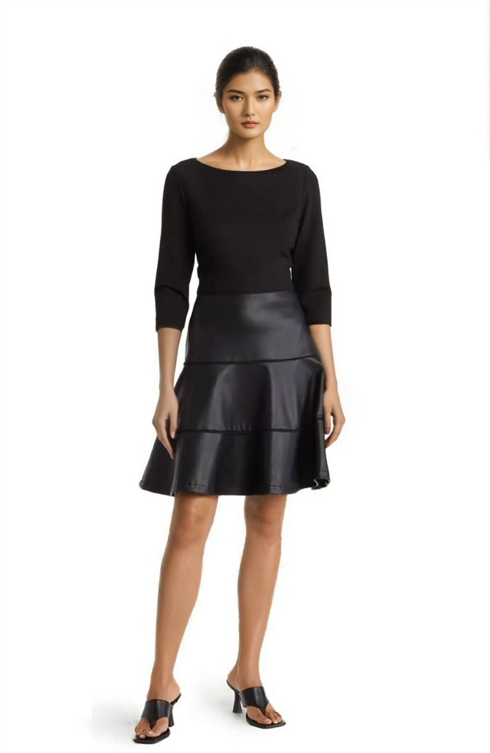leather fit and flare dress Focus By Shani Fnf Faux Black / 4 Size:21½ 37/38 open waist you can select the Off Shoulder Peplum Knee