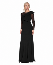 Load image into Gallery viewer, PREORDER - Focus by Shani - Dramatic Bow Crepe Gown with Illusion Neckline