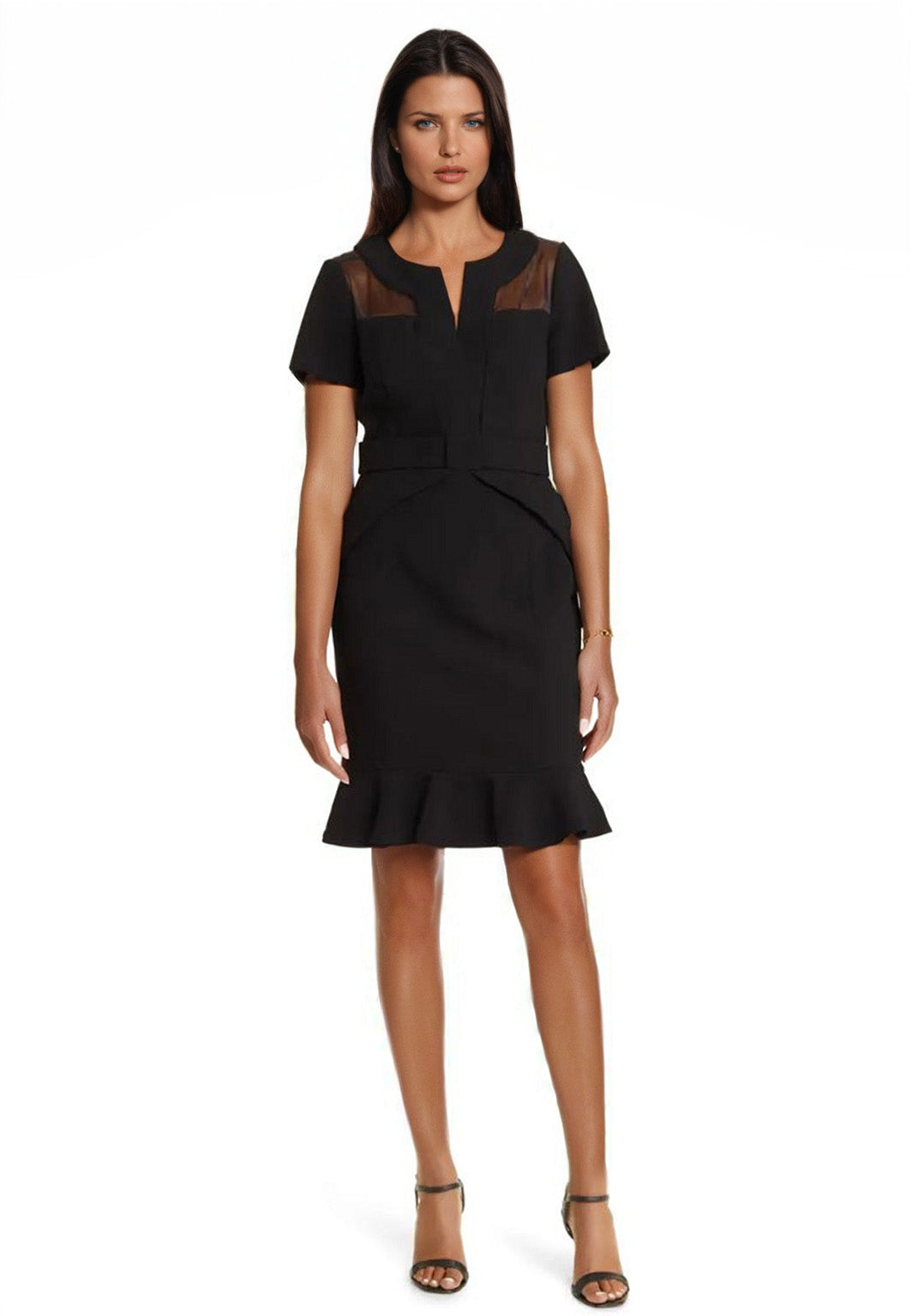 Buy Online Crepe Dress with Flounce Hem in Black for Women | Shani Collection Buy Online Crepe Dress with Flounce Hem in Black for Women | Shani Collection