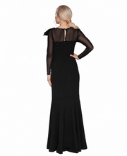 Load image into Gallery viewer, PREORDER - Focus by Shani - Dramatic Bow Crepe Gown with Illusion Neckline