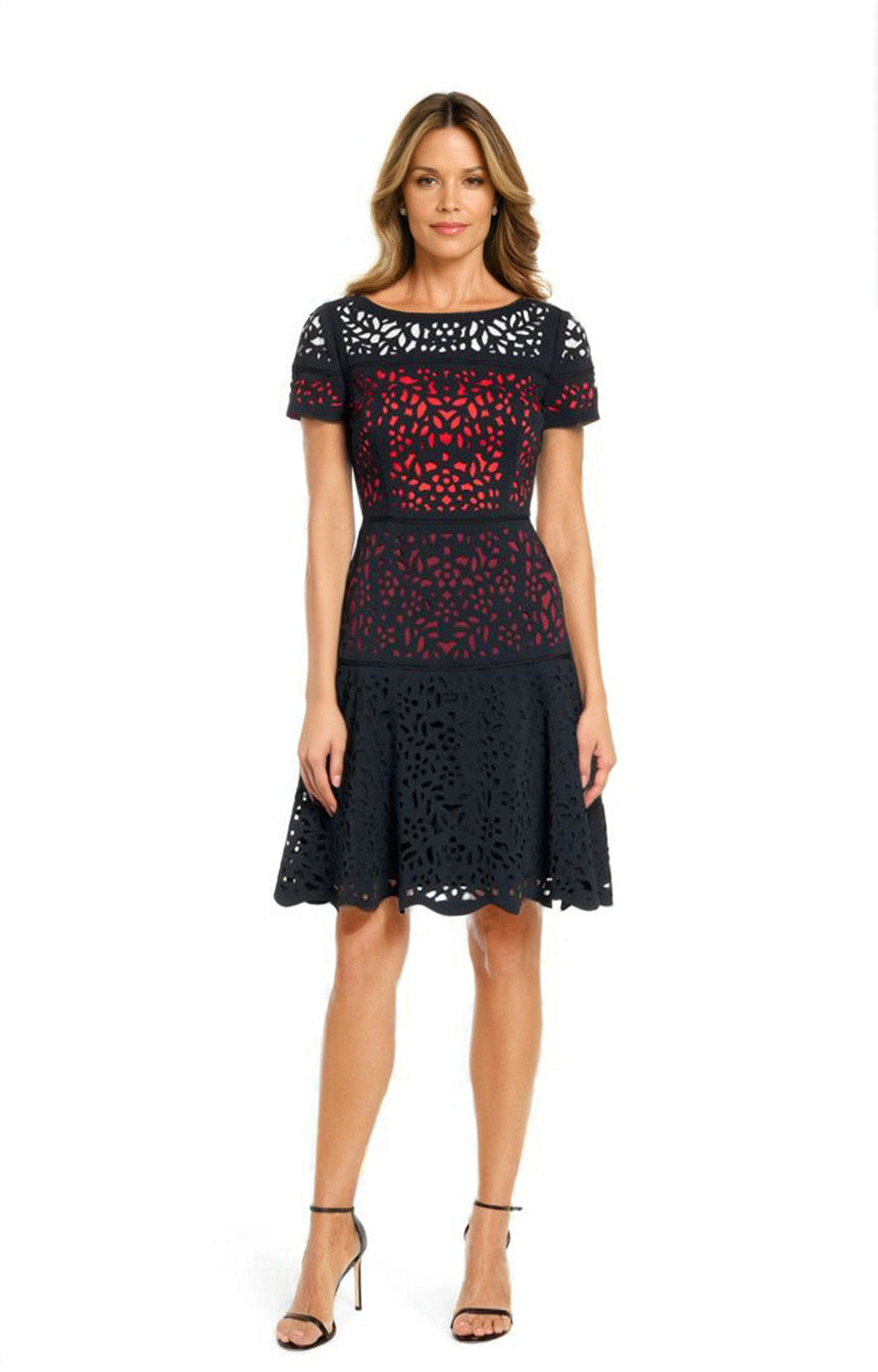Shani Fit and Flare Colorblocked Laser Cutting Dress - Black - 12 Shani Fit and Flare Colorblocked Laser Cutting Dress - Black - 12