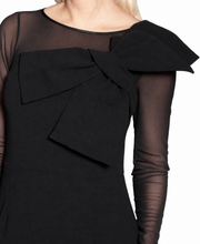 Load image into Gallery viewer, PREORDER - Focus by Shani - Dramatic Bow Crepe Gown with Illusion Neckline