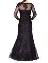 Load image into Gallery viewer, Fit and Flare Embroidered Gown with Floral Applique