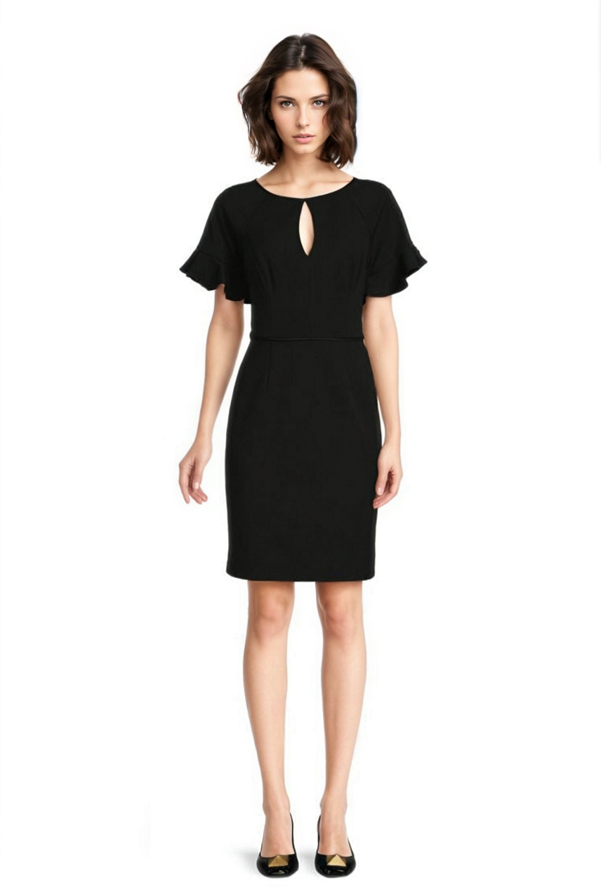 FOCUS by Shani Flutter Sleeve Keyhole Dress in Black FOCUS by Shani Flutter Sleeve Keyhole Dress in Black