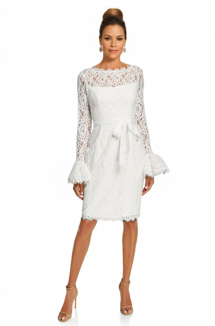 Shani Women's Lace Bell-Sleeve Sheath Dress - Ivory - Size 10 Shani Women's Lace Bell-Sleeve Sheath Dress - Ivory - Size 10