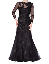 Load image into Gallery viewer, Fit and Flare Embroidered Gown with Floral Applique