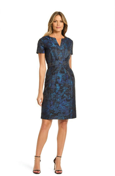 Jacquard Bow Detail Dress in Blue