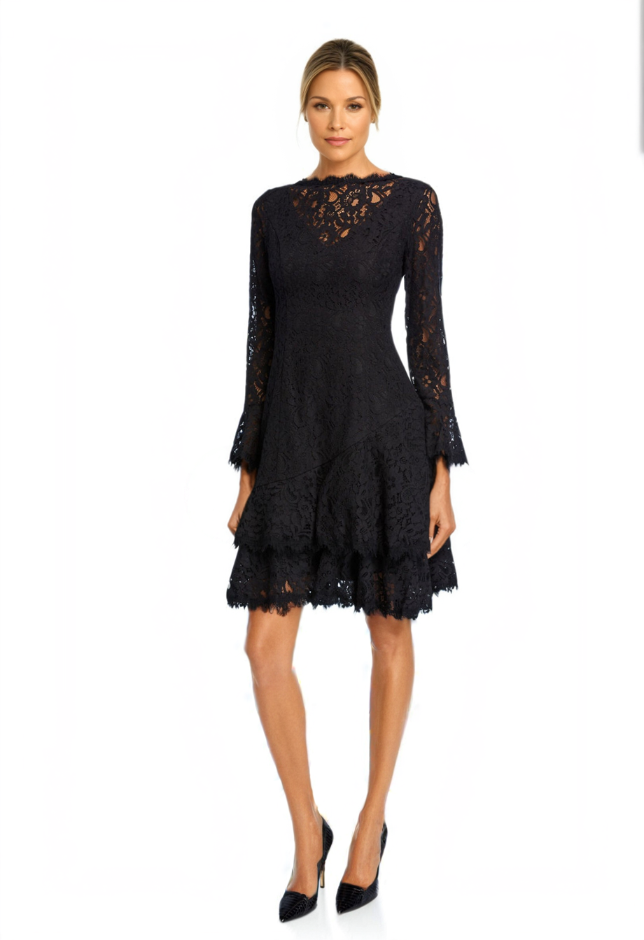 Shani Double Ruffle Lace Dress - Black - 2 Shani Double Ruffle Lace Dress - Black - 2