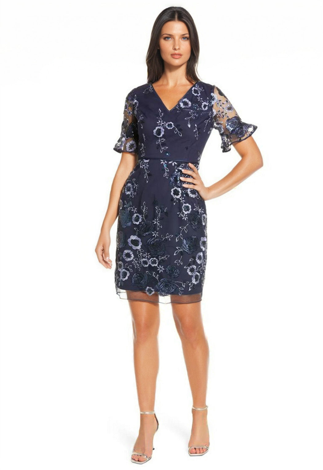 Shani Women's Floral Embellished Sheath Dress - Navy - Size 12 Shani Women's Floral Embellished Sheath Dress - Navy - Size 12
