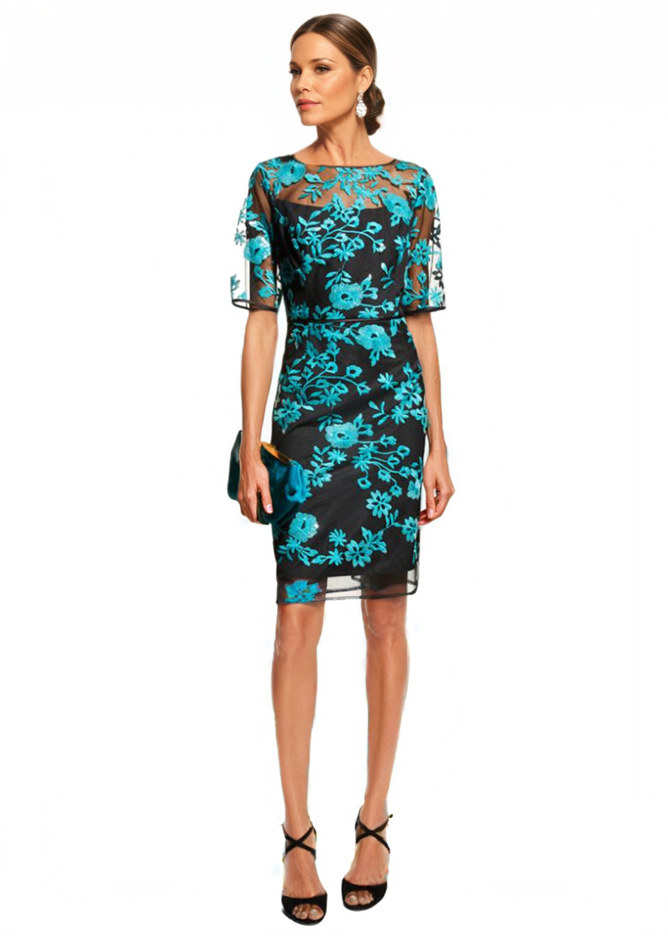 Shani Women's Novelty Embroidered Illusion Dress - Black Teal - Size 2 Shani Women's Novelty Embroidered Illusion Dress - Black Teal - Size 2