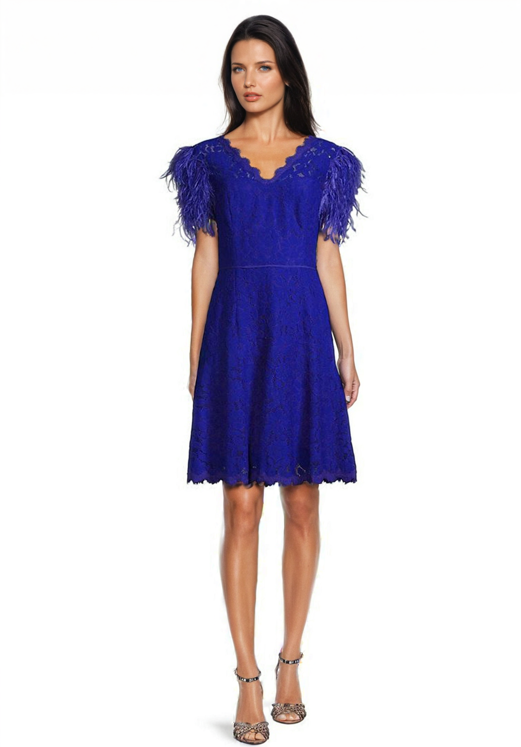 Shani Women's Feathers Lace Minidress - Blue - Size 14 Shani Women's Feathers Lace Minidress - Blue - Size 14