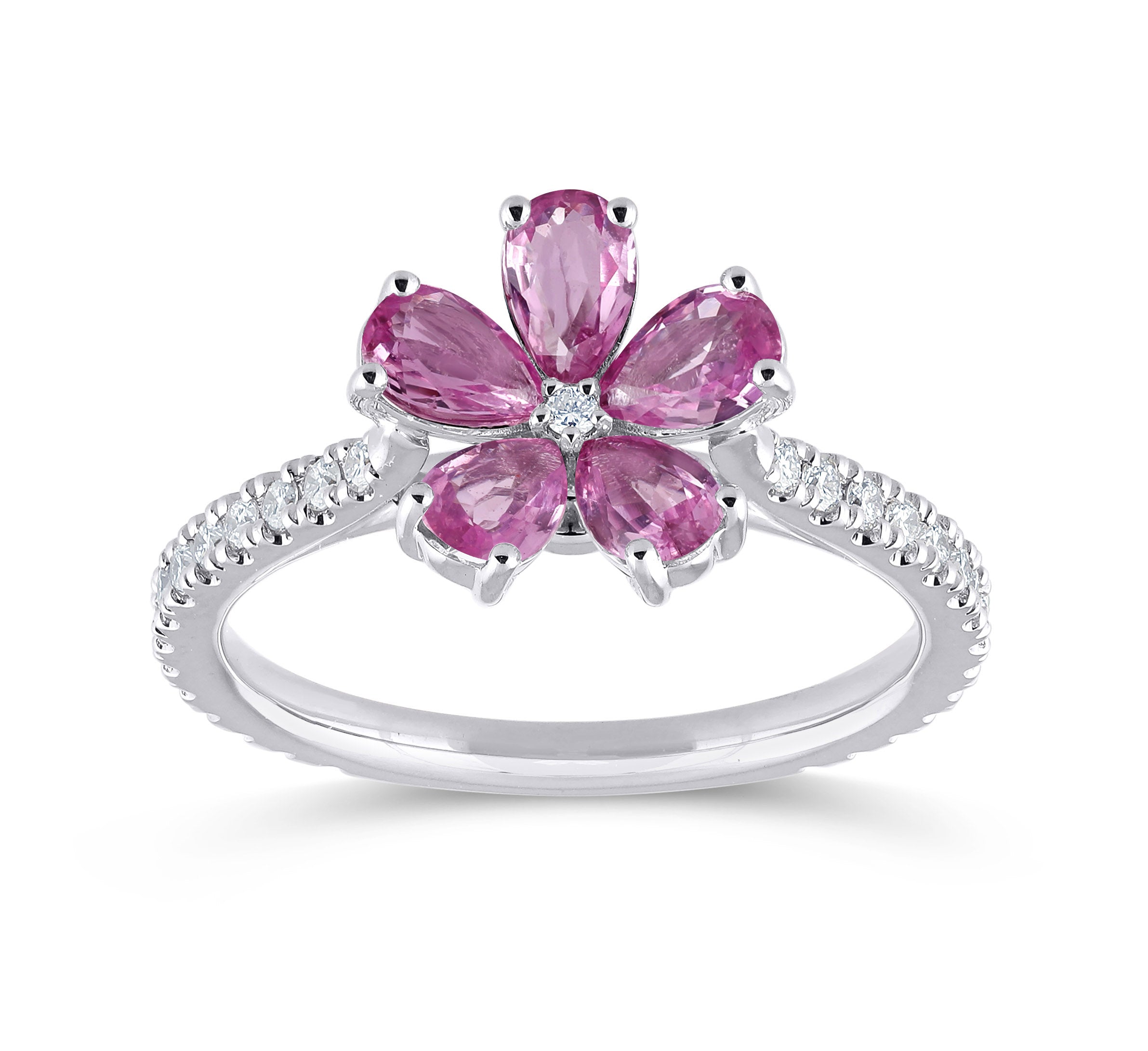 Buy Online 14K Gold Pink Sapphire & Lab Grown Diamond Flower Ring