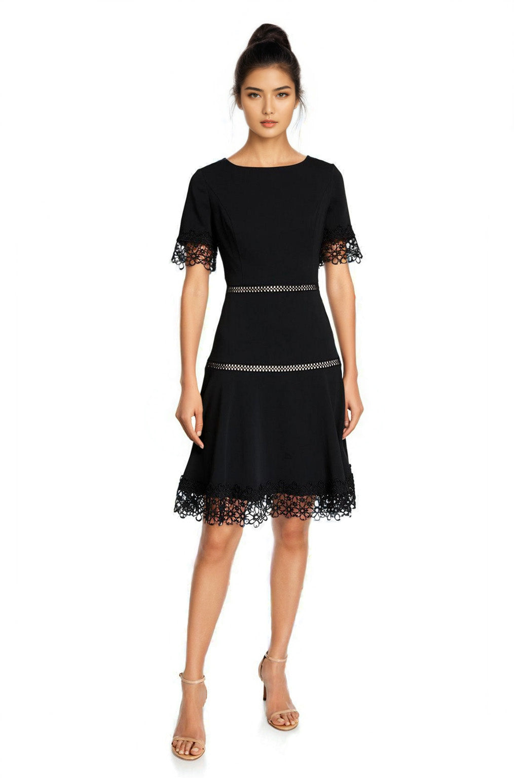 Shani Lace-Trim Crepe Fit & Flare Dress - Black - 12 Shani Lace-Trim Crepe Fit & Flare Dress - Black - 12
