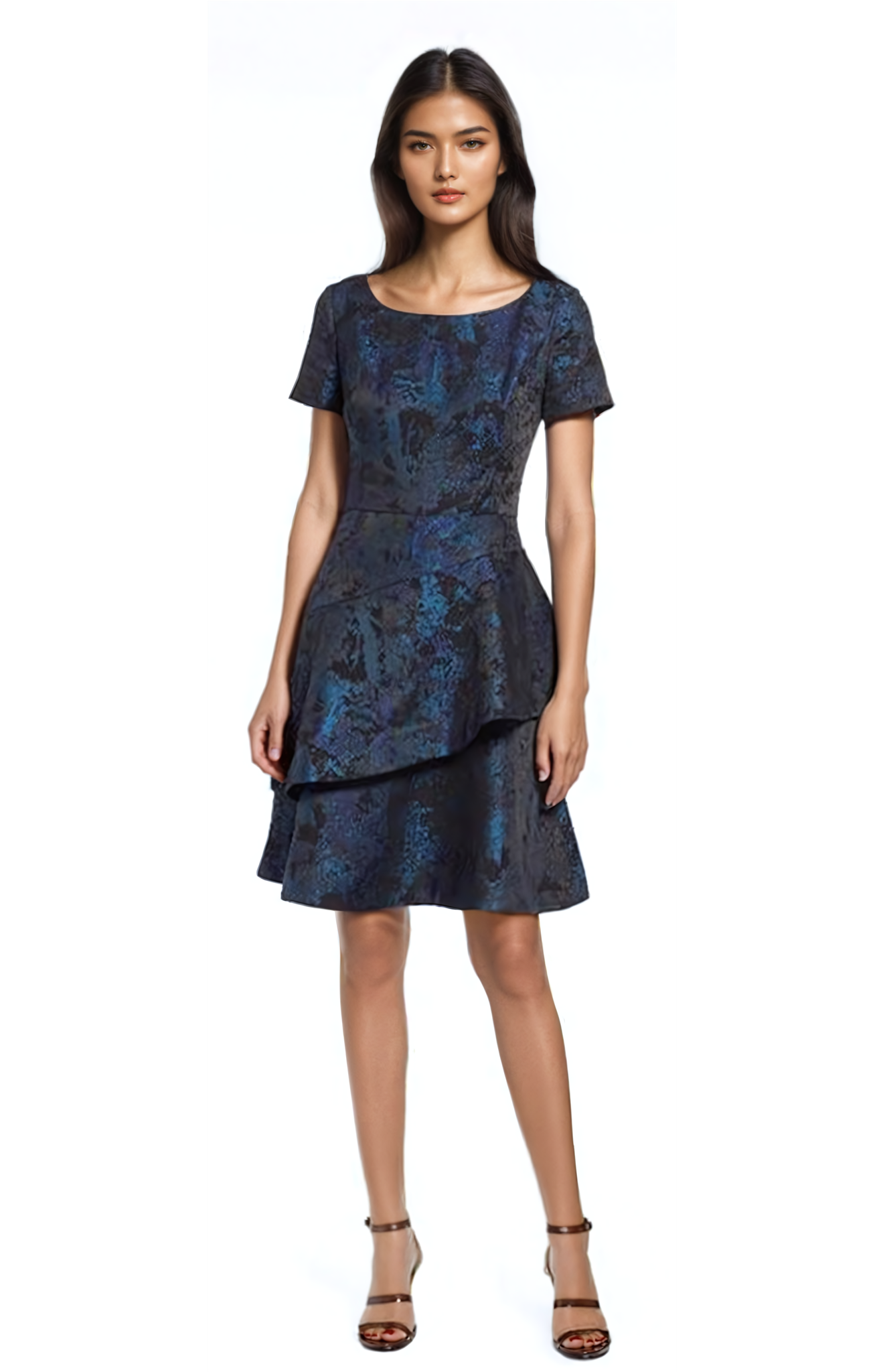 Shani Asymmetrical Tiered Jacquard Dress - Blue