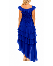 Load image into Gallery viewer, Asymmetric Tiered Ruffle Gown in Blue