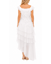 Load image into Gallery viewer, Asymmetric Tiered Ruffle Gown in White