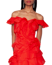 Load image into Gallery viewer, Tiered Ruffle Gown in Red