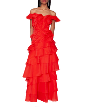 Load image into Gallery viewer, Tiered Ruffle Gown in Red