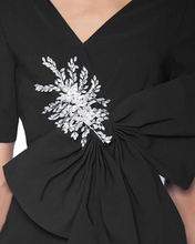 Load image into Gallery viewer, V-Neck Gown with Dramatic Bow and Crystal Detail