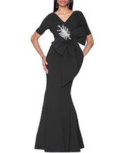 Load image into Gallery viewer, V-Neck Gown with Dramatic Bow and Crystal Detail