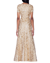 Load image into Gallery viewer, V-Neck Gold Fit and Flare Embroidered Gown