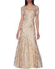 Load image into Gallery viewer, V-Neck Gold Fit and Flare Embroidered Gown