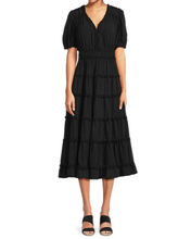 Load image into Gallery viewer, FOCUS by SHANI - Ruffle Trim Tiered Midi Dress